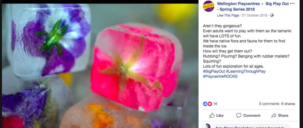 facebook post with flowers frozen in ice cubes - nature treasures, how do kids get then out?  Smashing, melting, rubbing, pouring, squirting in your hand? 