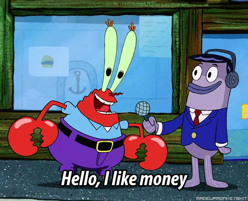 Mr Krabs saying "Hello, I like money"